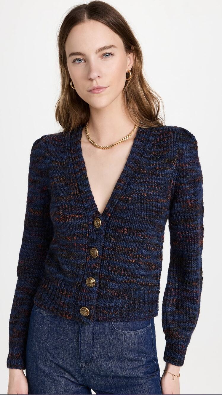 Veronica Beard Amosa Space Dyed Knit Cardigan Navy Blue Size Small